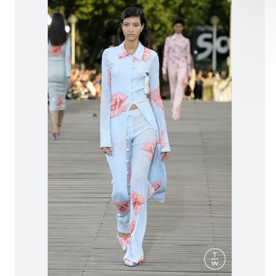 Kenzo Rose Pleated Flared Printed Light Blue Trouser Pants Size 40 $870 Msrp